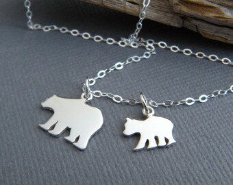 sterling silver mama bear baby bear necklace small mom mothers day child tiny animal pendant unique simple gift mom to be charm new baby