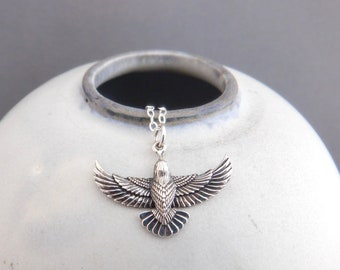 small sterling silver soaring bird necklace tiny realistic bird charm wings oustretched animal pendant dainty spirit totem bird watcher 1"