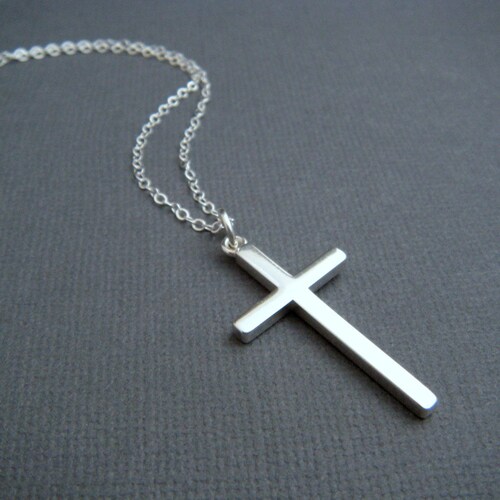in Solid Sterling SIlver Modern Simple Cross Charm Pendant Necklace Small in Solid Sterling SIlver Modern Simple Cross Charm Pendant Necklace Small