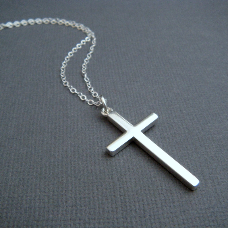 Silver Cross Necklace Large Sterling Smooth Modern Image 0
