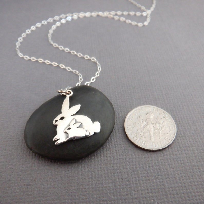 sterling silver two bunnies necklace small sterling rabbits mom and baby bunny pet pendant love charm gift animal lover simple jewelry 38