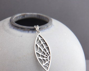 small sterling silver spiderweb necklace. spider web charm. tiny cobweb pendant. insect arachnoid spirit animal. petite Halloween 1"