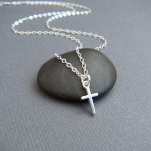 silver cross necklace. TINY. sterling silver christian jewelry. smooth. simple. dainty. delicate. ready to ship gift for her 3/8&quot;