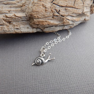 tiny sterling silver snail necklace. gastropod charm. self healing comfort symbol. forest animal spirit pendant. protection nature gift 3/8"