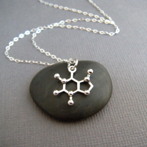 sterling silver caffeine molecule chain necklace coffee love java chemist chemistry science medical dr nurse molecular biologist RN MD 1/2"