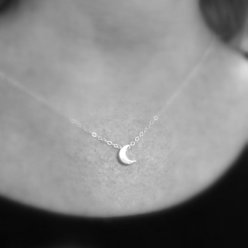 sterling silver bead small celestial dainty jewelry simple summer choker charm delicate everyday pendant 14 tiny crescent moon necklace