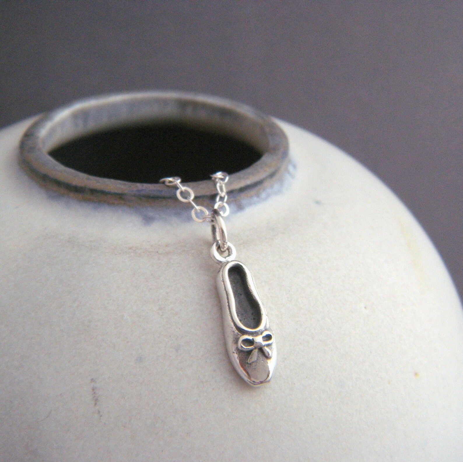 tiny sterling silver ballet slipper necklace ballerina shoe with ribbon small bow pendant pointe dancer dance charm women sport