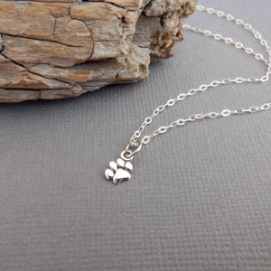 super tiny sterling silver paw print necklace tiny small pet dog pride pendant animal cat love charm pawprint four legged mom jewelry 1/8&quot;