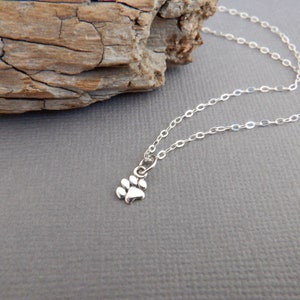 super tiny sterling silver paw print necklace tiny small pet dog pride pendant animal cat love charm pawprint four legged mom jewelry 1/8"