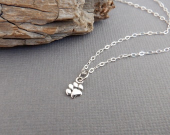 Tiny Sterling Silver Paw Print Necklace: Pet Lover Jewelry 1/8"