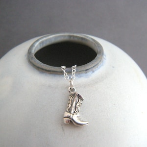 tiny sterling silver cowboy boot necklace small cowgirl pendant horse riding horseback back equestrian western country cowgirl core 1/2&quot;