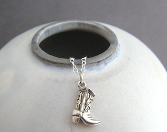 tiny sterling silver cowboy boot necklace small cowgirl pendant horse riding horseback back equestrian western country coastal cow girl 1/2"