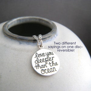 sterling silver love you deeper than the ocean bigger than the sky necklace small inspirational romantic gift quote love word pendant charm