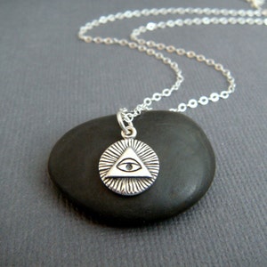tiny silver all seeing eye necklace. small sterling all-seeing eye triangle charm. yoga jewelry. yogi .all knowing eye of God pendant. 3/8"