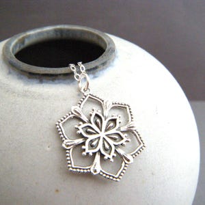 Sterling Silver Lotus Mandala Necklace - Boho Zen Jewelry 1"