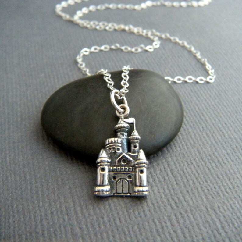 Sterling Silver Castle Necklace. Whimsical Pendant Small Girly Etsy
