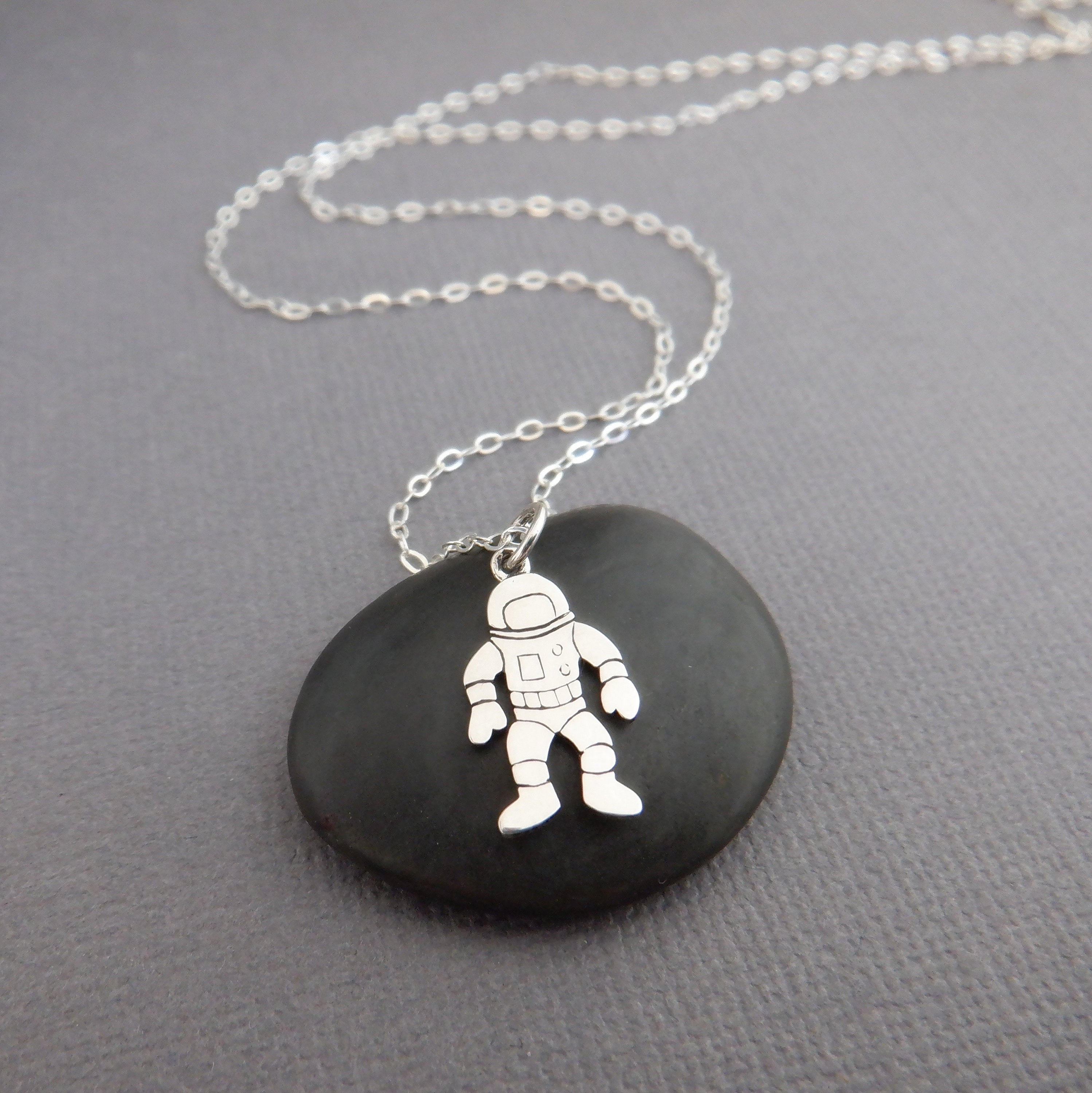 Tiny Sterling Silver Astronaut Necklace Small Outer Space 