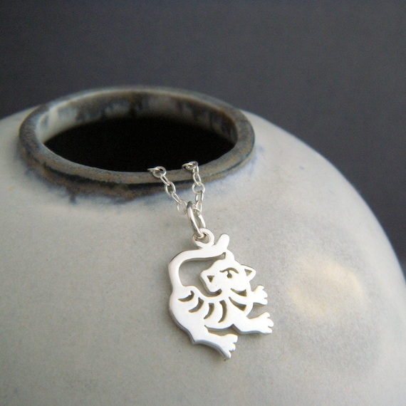 Sterling Silver Tiger Necklace, Chinese Zodiac Animal Charm
