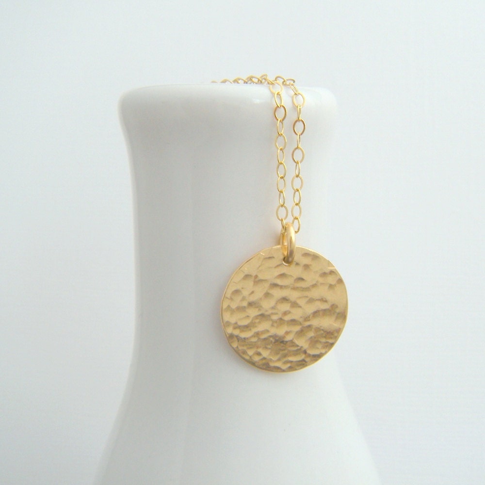 hammered gold circle necklace. 14k gold filled fill disc. 14 k Etsy