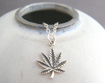 Silver Leaf Necklace / Small Realistic Silver Leaf Pendant on 