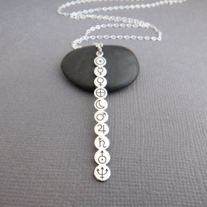 sterling silver planetary symbol necklace solar system astrology astronomy sun planets crescent moon space science zodiac charm 1 7/8&quot;