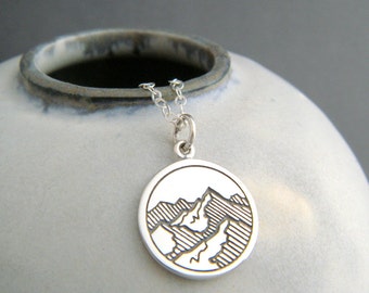 Sterling Silver Mountain Peaks Necklace: Etched Earth Element Pendant