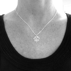 lotus flower necklace. sterling silver necklace. eastern flower. zen yoga jewelry. simple. delicate. everyday. dainty jewelry 5/8 image 3