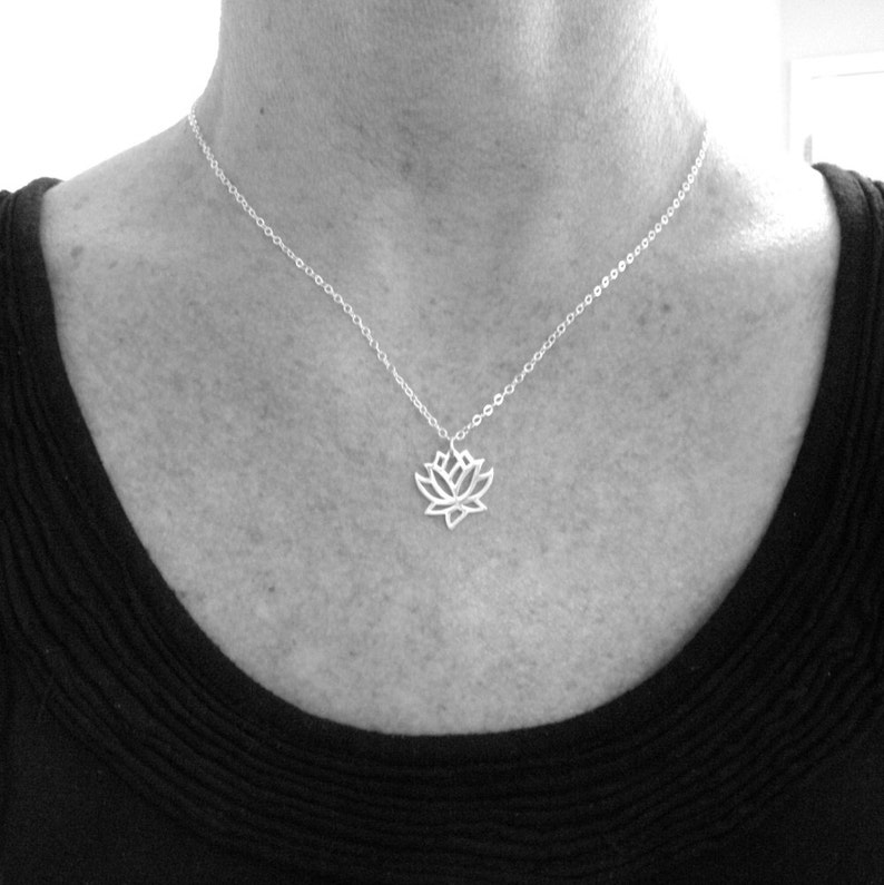 lotus flower necklace. sterling silver necklace. eastern flower. zen yoga jewelry. simple. delicate. everyday. dainty jewelry 5/8 image 3