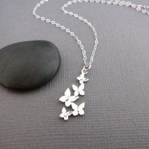 tiny sterling silver butterfly necklace five 5 butterflies group cluster delicate charm petite everyday jewelry dainty nature pendant 7/8&quot;