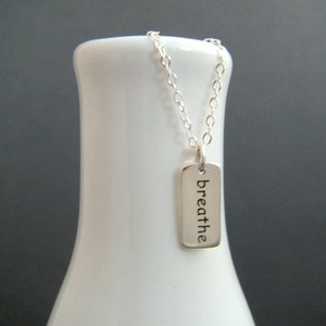 Engraved Sterling Silver Breathe Necklace: Yoga Zen Jewelry