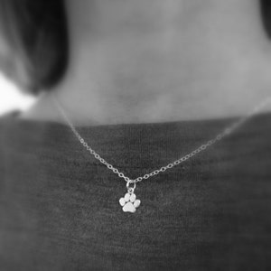 tiny silver paw print necklace. small sterling silver pet pride pendant. gift animal lover love charm simple pawprint dog cat jewelry 3/8 image 3