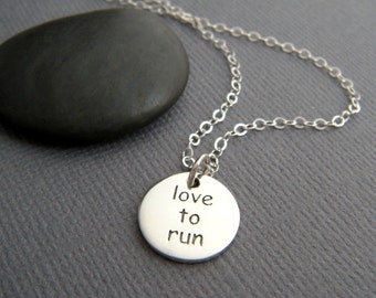 sterling silver love to run necklace running runner pendant half ultra 5k 10k marathoner marathon charm gift athlete women sport simple word