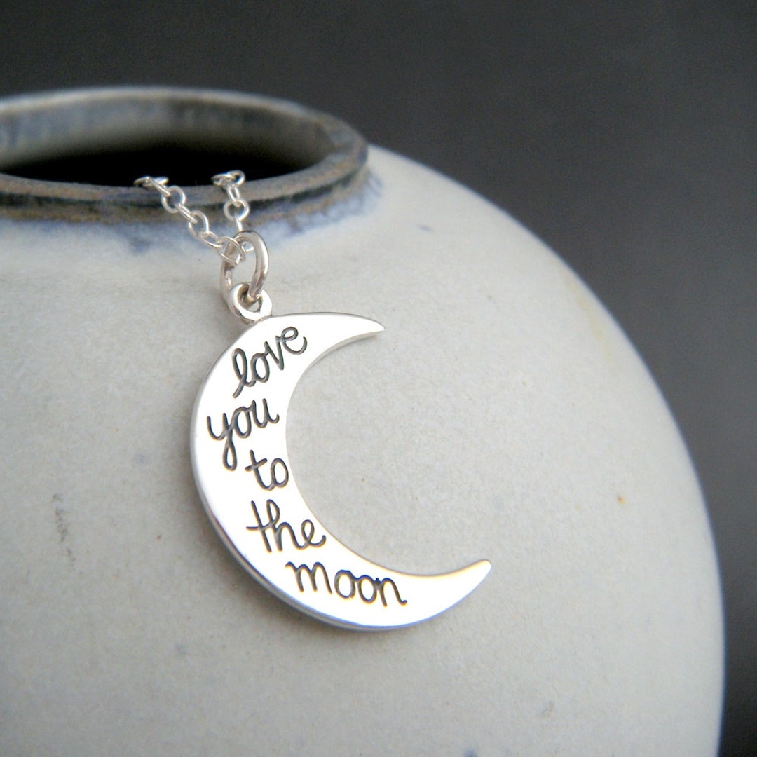 "I Love You To The Moon" Quote Pendant – Silver, Gold, Or Copper, Inspirational Charm