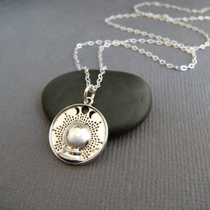 sterling silver crystal ball necklace spirit fortune telling charm future teller mysticism mystical halloween moon phase pendant symbol 1/2"