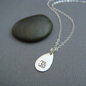 sterling silver Om necklace.  zen yoga teardrop jewelry. small simple Ohm symbol. petite delicate everyday dainty jewelry. gift for her