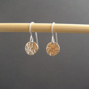 Hammered Sterling Silver Disc Earrings: Tiny Minimalist Dangles 3/8"