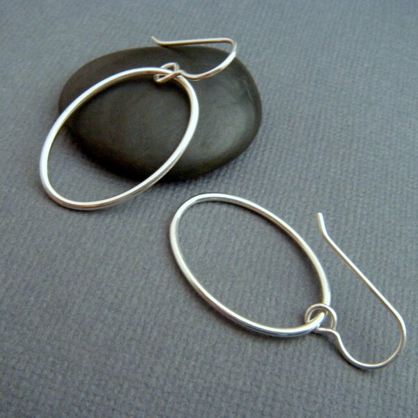 Sterling Silber ovale Creolen, die schlichter ovaler baumelt Haken Brisuren Hebel Verschluss wieder jeden Tag Tropfen einfache Schmuck minimalistischen 1" oval