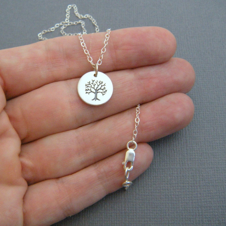 small silver tree of life necklace. sterling silver nature jewelry. simple spiritual. delicate. everyday. dainty jewelry. gift for her 1/2 image 4