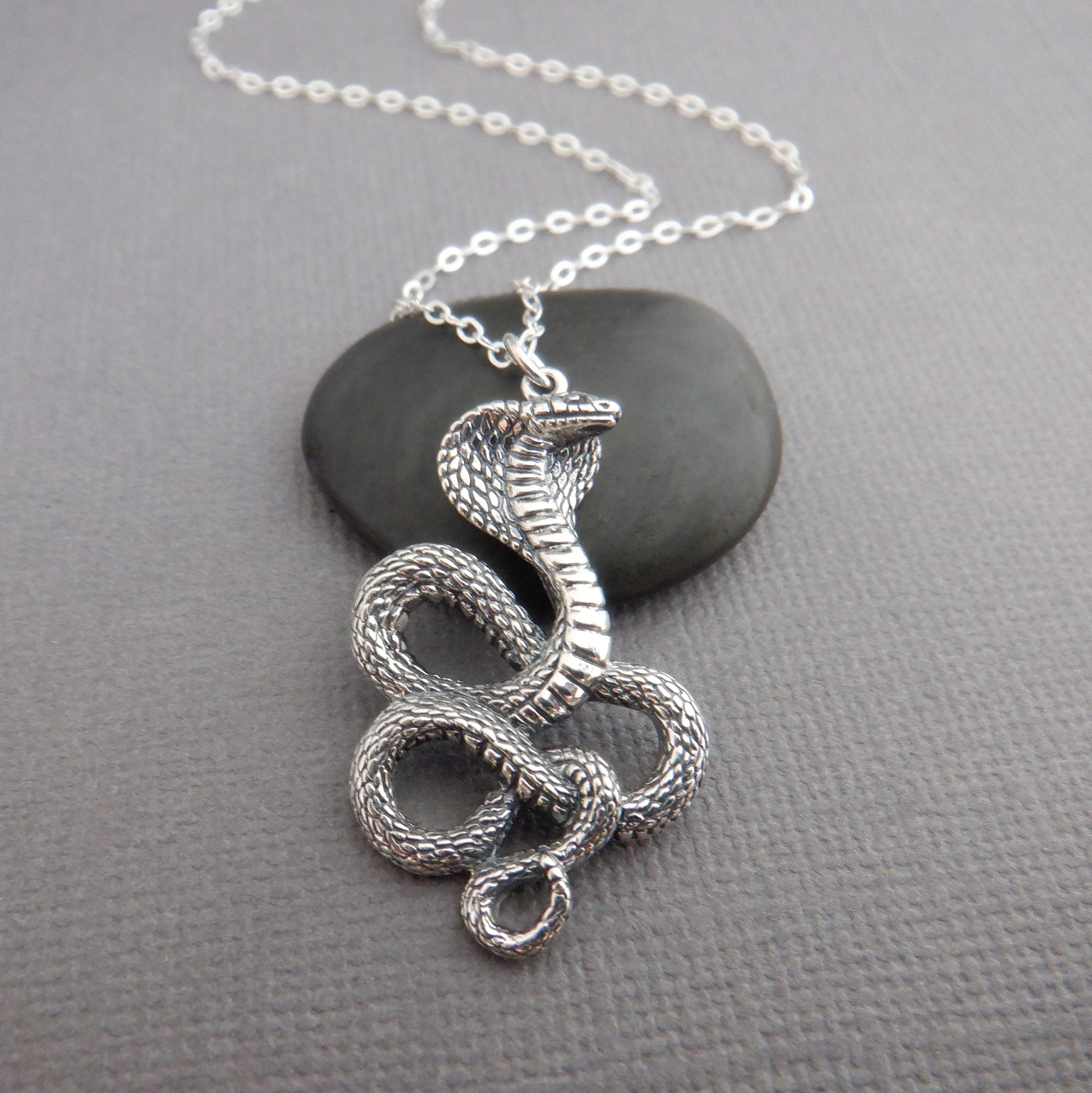 Sterling Silver Cobra Snake Necklace Small Reptile Pendant Etsy