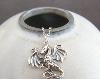 sterling silver dragon wings necklace whimsical fairytale pendant small fantasy charm realistic mythical fairy tale jewelry unique gift 3/4"