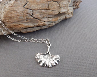 sterling silver ginkgo leaf necklace living fossil charm small tiny petite realistic simple nature pendant biloba forest tree jewelry 5/8"