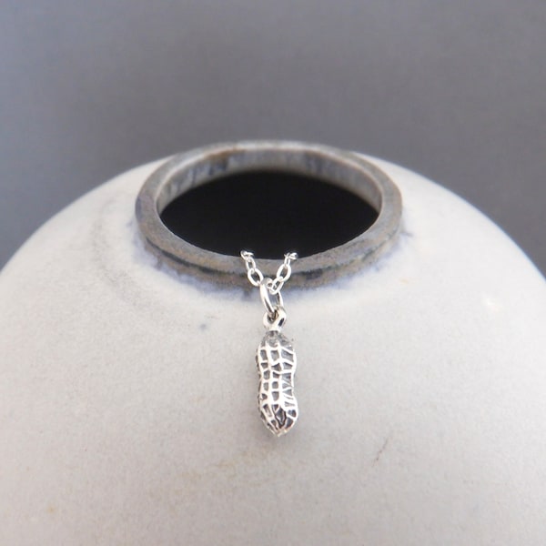 tiny sterling silver peanut necklace nickname mom to be good luck charm petite food pendant small delicate dainty everyday jewelry 3/8"