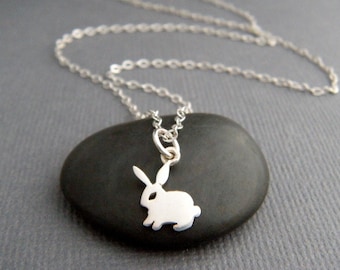 tiny silver bunny necklace. small sterling silver rabbit animal pendant. spirit totem. small simple jewelry. hare charm. gift for her 3/8"