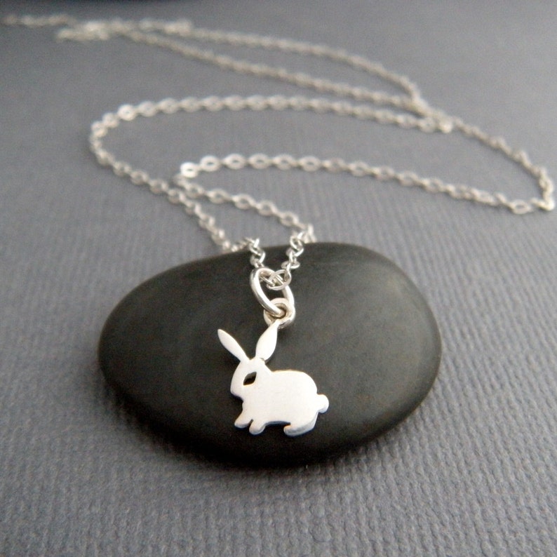 tiny silver bunny necklace. small sterling silver rabbit animal pendant. spirit totem. small simple jewelry. hare charm. gift for her 3/8 image 1