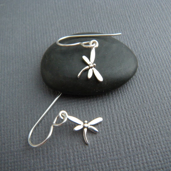 Tiny Sterling Silver Dragonfly Earrings