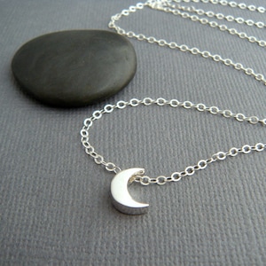 tiny crescent moon necklace. sterling silver bead small celestial dainty jewelry simple summer choker charm delicate everyday pendant. 1/4"