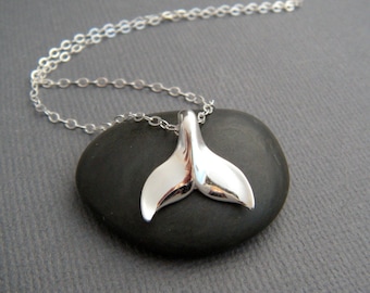small whale tail necklace. fluke sterling silver ocean pendant aquatic marine animal beach jewelry realistic nature charm. gift for her 5/8"