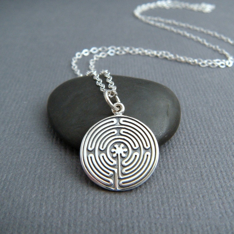 Sterling Silver Labyrinth Necklace. Zen Yoga Yogi Jewelry. Etsy