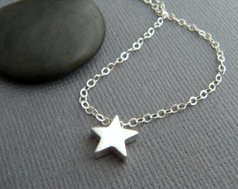 tiny star necklace. sterling silver bead small celestial dainty jewelry simple summer choker charm delicate everyday pendant. gift 1/4"