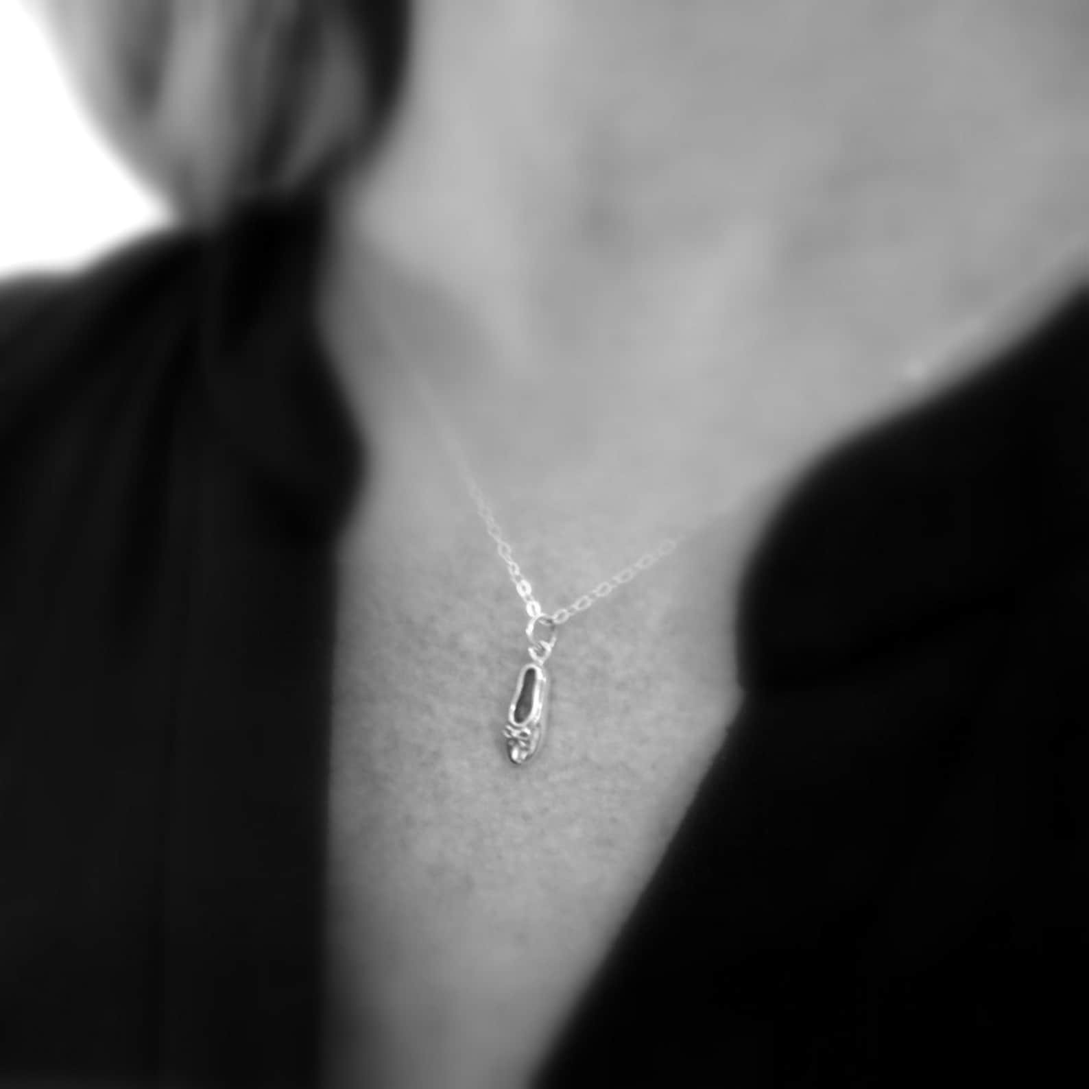 tiny sterling silver ballet slipper necklace ballerina shoe with ribbon small bow pendant pointe dancer dance charm women sport